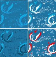 Seamless pattern of three heat birds and feather