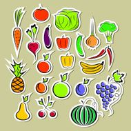 Stickers of vegetables and fruits