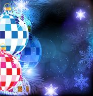 Christmas tree balls on a blue winter background