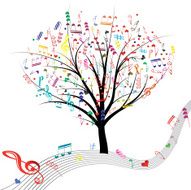 Music tree hearts note symbol vector on wave lines