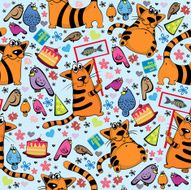 Cartoon pattern with cats and birds