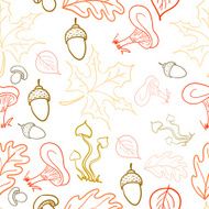 seamless pattern with acorns leaves and mushrooms