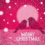Christmas illustration with hand drawn bullfinches against a winter sun