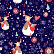 winter texture of snowmen and snowflakes