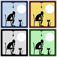 Concept of thinking man with cat silhouette