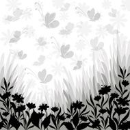 Background flowers and butterflies silhouettes