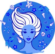 The young women among sea creatures