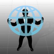 global business man silhouette holds up globe from above