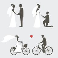 Set of bride and groom poses for wedding invitations