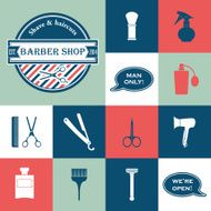 Barber Shop flat icons set N2