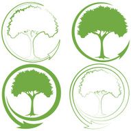 Recycle tree Outlines with White or Green Arrows Circling Around
