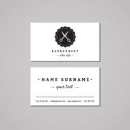 Barbershop business card design concept Logo with scissors and badge