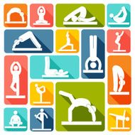Yoga exercises icons flat