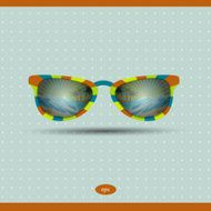 Retro sunglasses with tropical island refection Summer background illustration N2