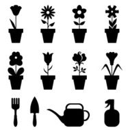 Pot flowers icons set