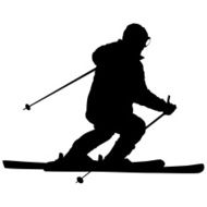 Mountain skier speeding down slope N9