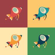 Set of colorful retro rockets N2