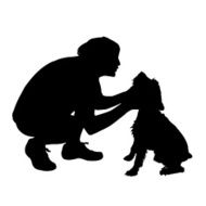 Vector silhouette of a man with dog N58