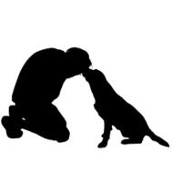 Vector silhouette of a man with dog N61