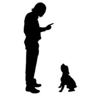 Vector silhouette of a man with dog N62