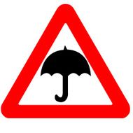 Funny warning road sign umbrella icon isolated on white