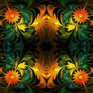 Flower pattern Orange green and black palette Fractal design N3