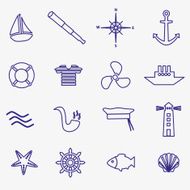 nautical blue simple outline icons set eps10