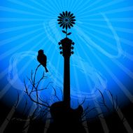 Silhouette Flower Guitar Bird on a Branch