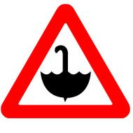 Funny warning road sign umbrella icon isolated on white N2