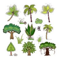 Trees and garden design elements set Happy world collection N2