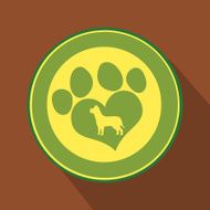 Green Love Paw Print in Circle Flat Design