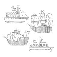 Set of monochrome vector doodle boats and ships isolated N2