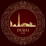 Dubai skyline silhouette on vintage background