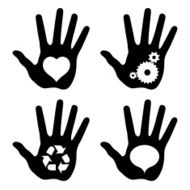 black hand prints with idea symbols