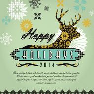 Happy Holidays kitschy vintage Christmas greeting design with deer head