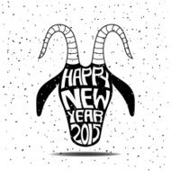 Happy New Year 2015 with black goat head-vector illustration