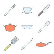 color outline dinnerware icons set N2