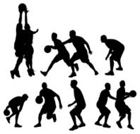 Basketball players playing ball