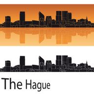 The Hague skyline in orange background