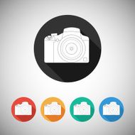 Camera icon on round background with long shadow
