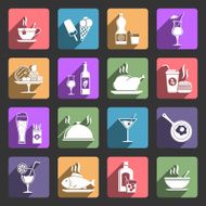 Food and drink icons with long shadow N2
