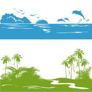 banner with a sea view and the tropics silhouette
