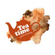 Tea time vector illustration Teapot with watercolor background