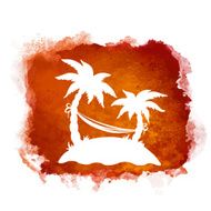 Watercolor island coconut palm trees hammock