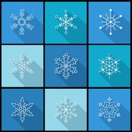 Snowflake flat icons with long shadow