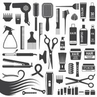 Hair styling silhouette icons set
