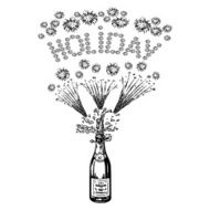 bottle of champagne and holiday inscription-firework N3