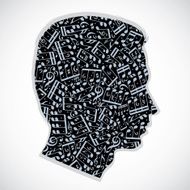 Vector silhouette of a head filled with musical notes