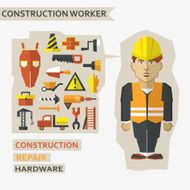 Flat design Freelance infographic Construction worker with tools and materials N4