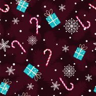 Christmas pattern made of fir branches gifts and candies N2